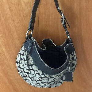 Coach Black and Cream Signature Canvas Shoulder Bag